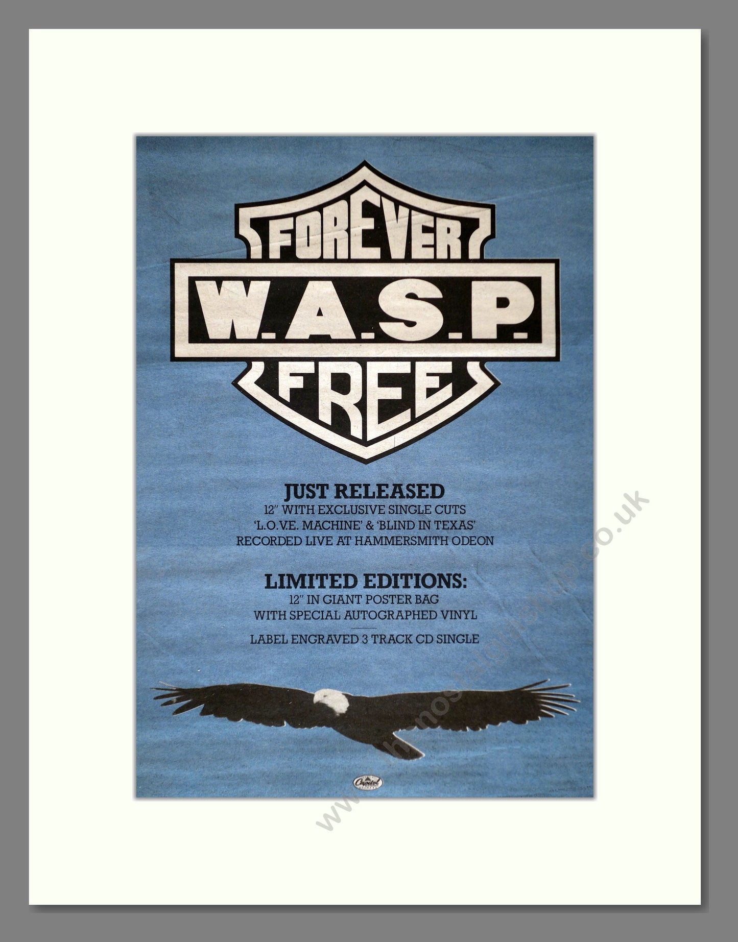 WASP - Forever Free. Vintage Advert 1989 (ref AD62123)