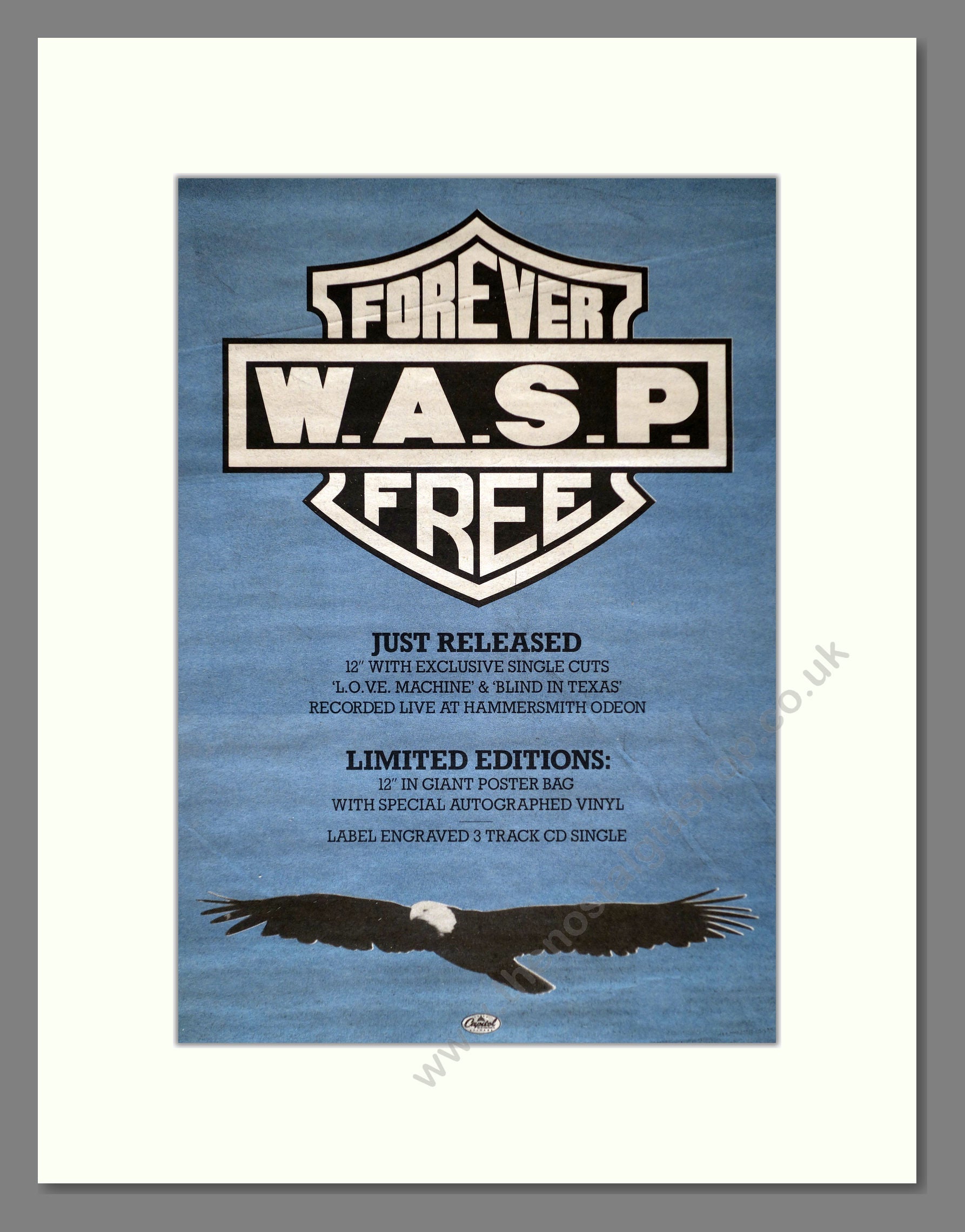 WASP - Forever Free. Vintage Advert 1989 (ref AD62123)