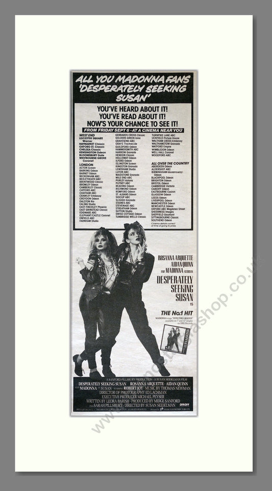 Madonna - Deperately Seeking Susan Soundtrack. Vintage Advert 1985 (ref AD201349)