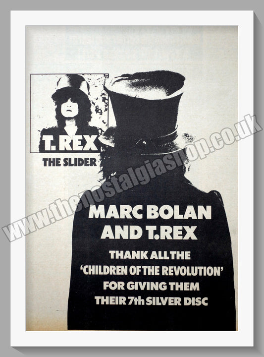 T. Rex. The Slider. Original Advert 1972 (ref AD14229)