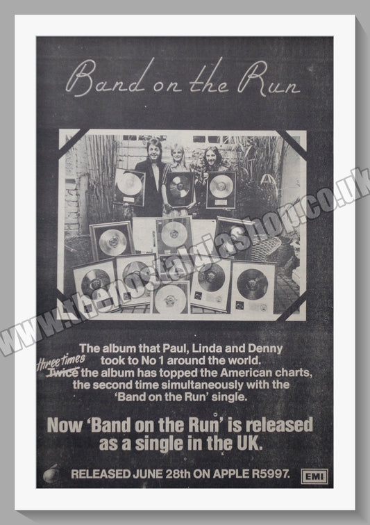Wings. Band On The Run. Vintage Advert 1974 (ref AD14287)
