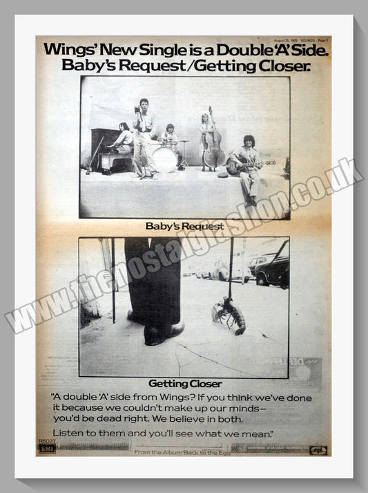 Wings. Baby's Request / Getting Closer. Vintage Advert 1979 (ref AD14289)