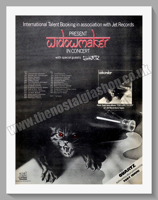 Widowmaker In Concert. Original Vintage Advert 1977 (ref AD14356)