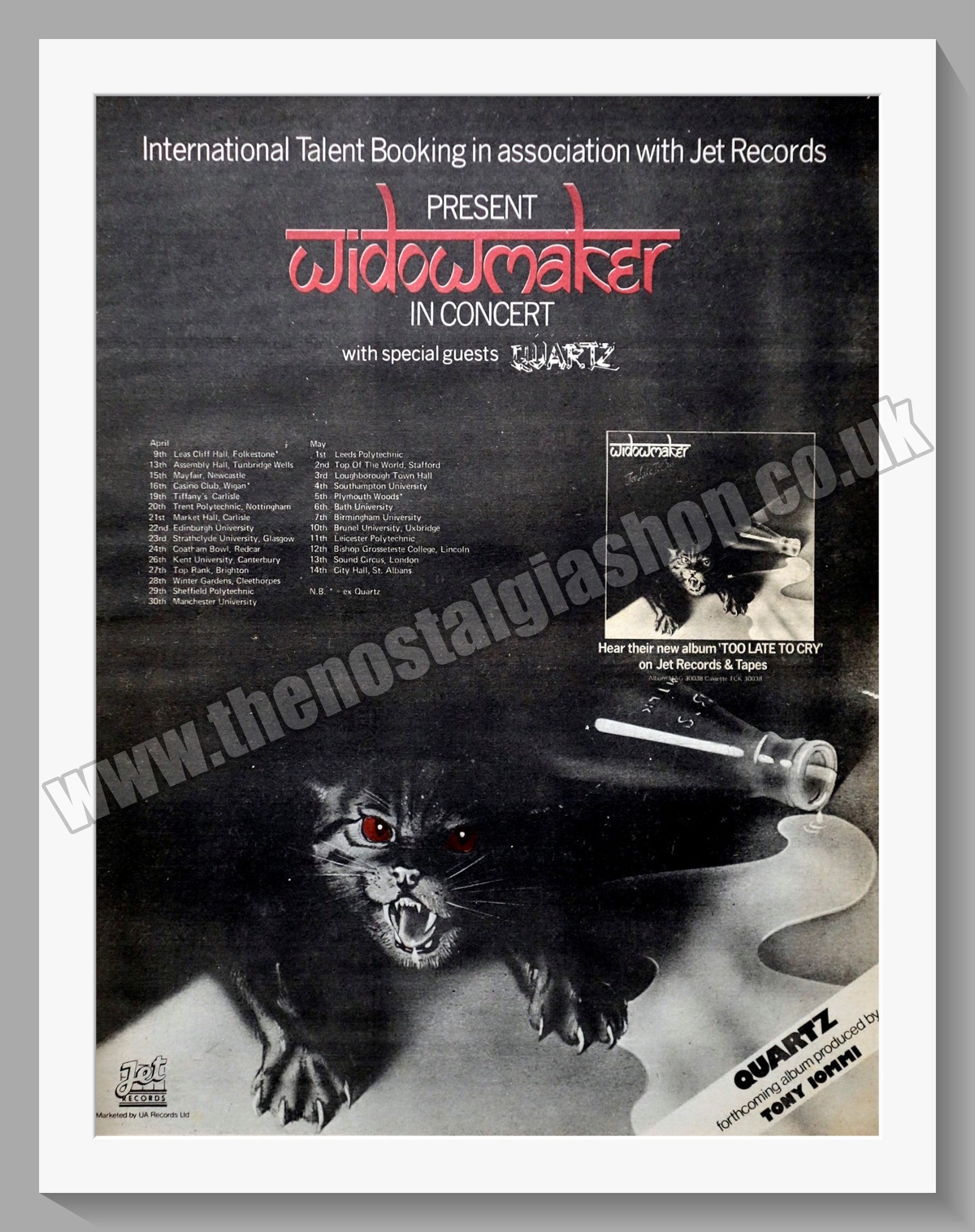 Widowmaker In Concert. Original Vintage Advert 1977 (ref AD14356)