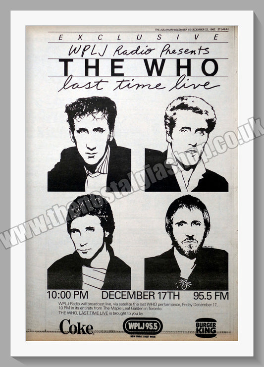 Who (The) Last Time Live. Original Vintage Advert 1982 (ref AD14402)