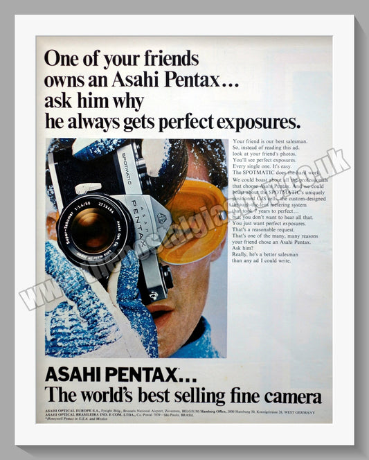 Pentax Asahi Spotmatic SLR Camera. Original Advert 1969 (ref AD300346)