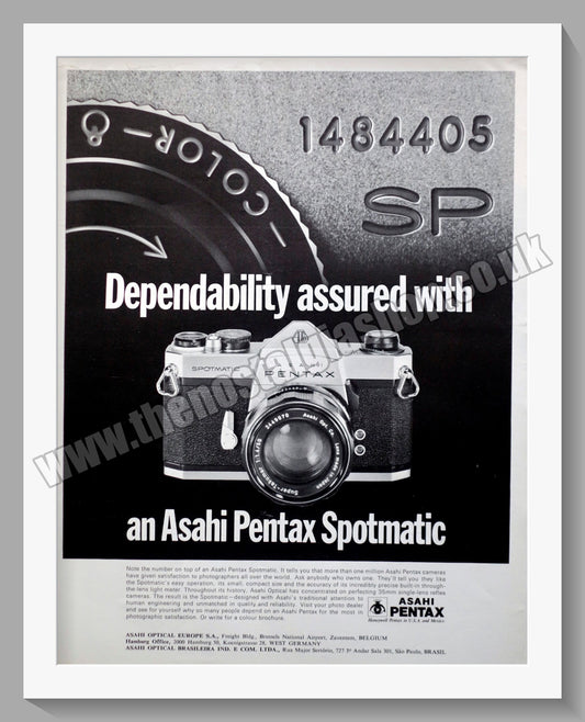 Pentax Asahi Spotmatic SLR Camera. Original Advert 1968 (ref AD300349)