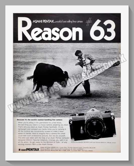 Pentax Asahi Spotmatic SLR Camera. Original Advert 1970 (ref AD300354)