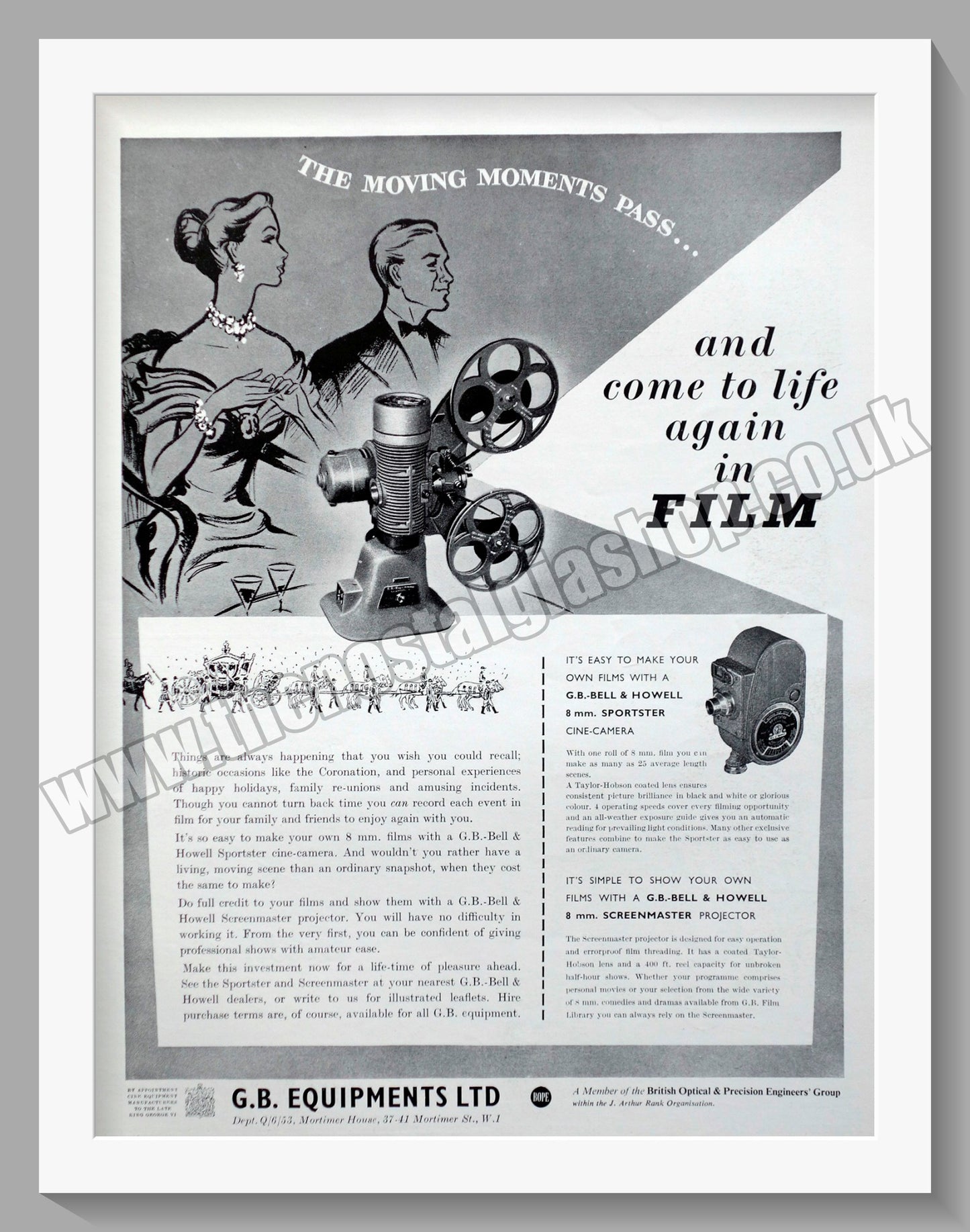 Bell & Howell 8mm Sportster Cine Camera. Original Advert 1953 (ref AD300362)