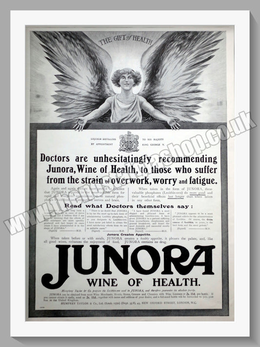 Junora. Wine Of Health. Original  Advert 1911 (ref AD300373)