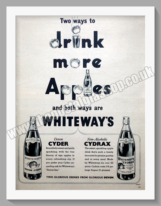 Whiteway's Cyder & Cydrax. Original Advert 1957 (ref AD300431)