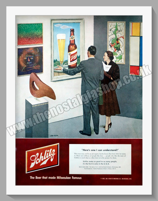 Schlitz Beer. Original Advert 1952 (ref AD300455)