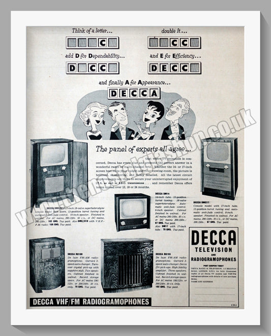 Decca Televisions. Original Advert 1955 (ref AD300442)