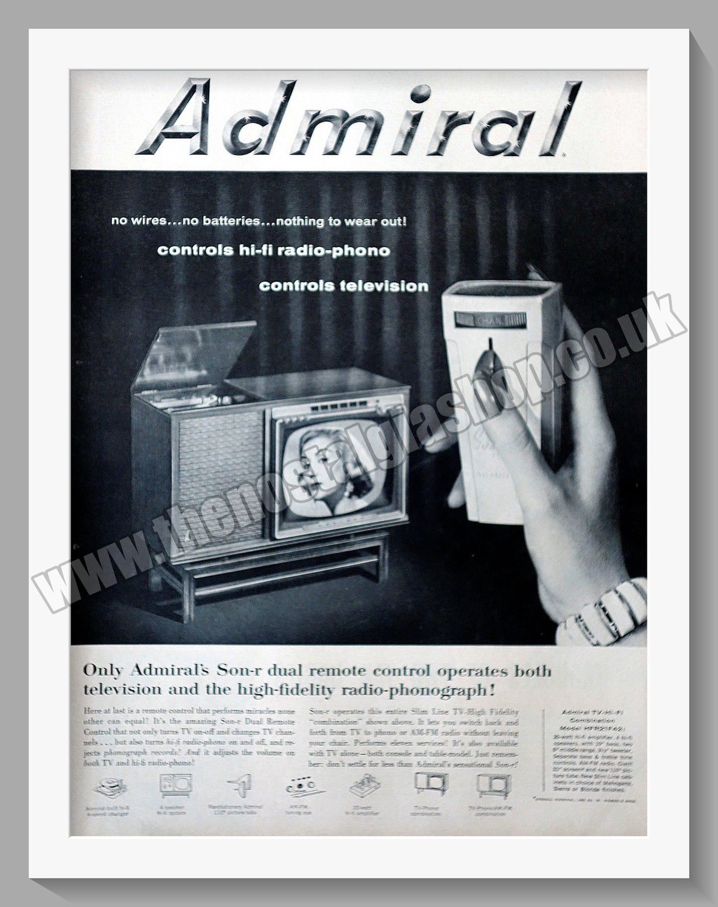 Admiral Television & Hi-Fi Combination. Original Advert 1957 (ref AD300445)