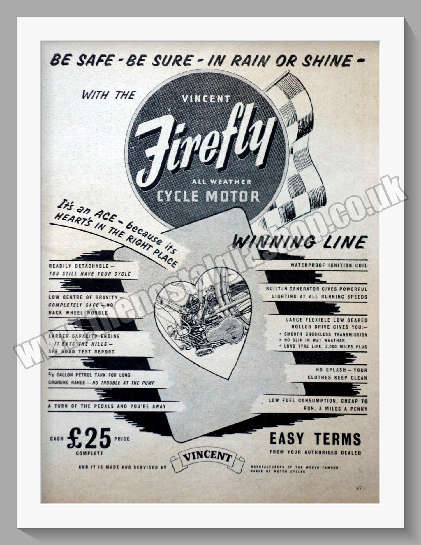 Vincent Firefly Cycle Motor. Vintage Advert 1954 (ref AD56494)