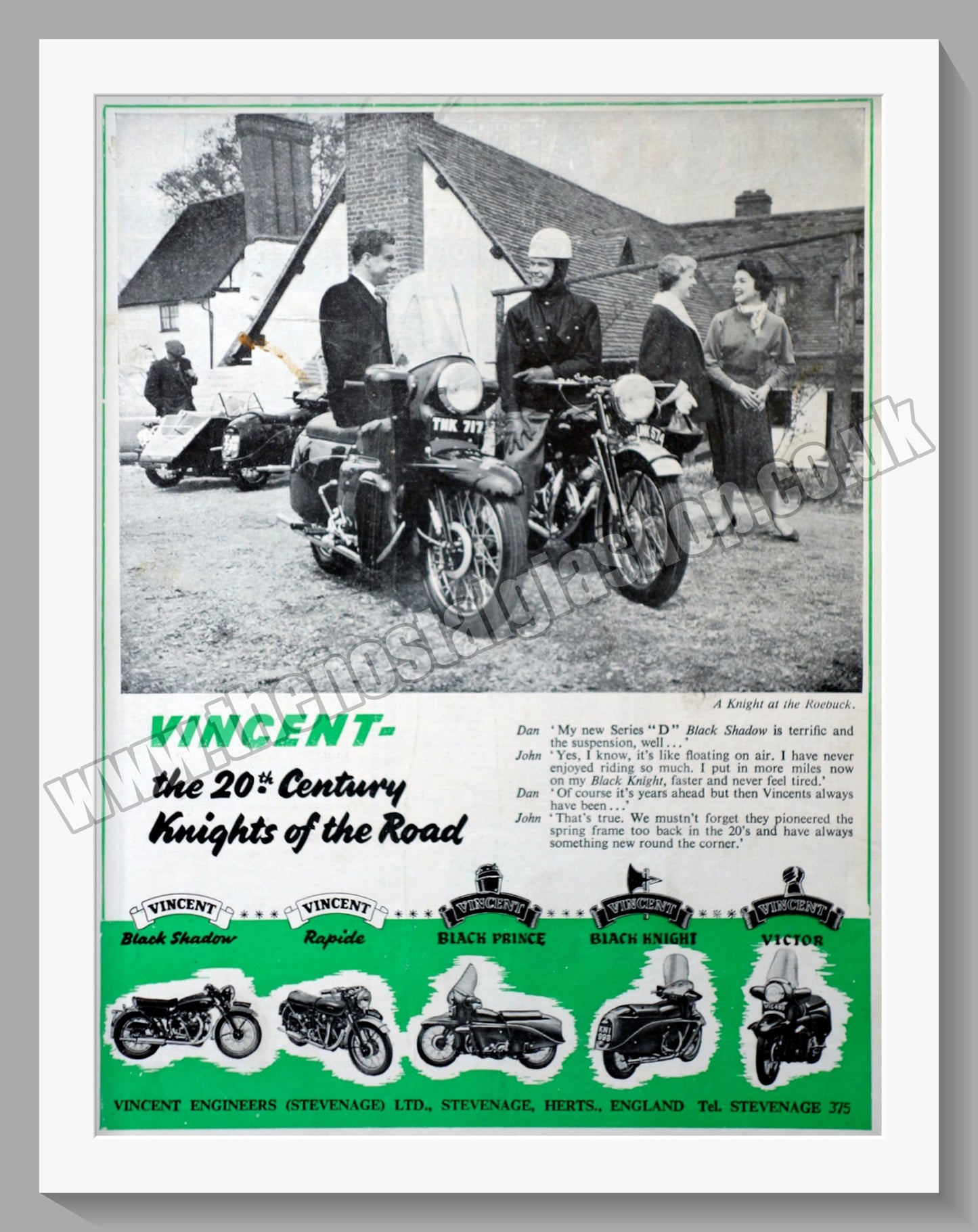 Vincent Motorcycles. Knights Of The Road. Vintage Advert 1955 (ref AD56500)