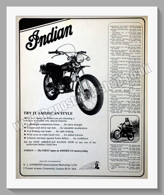Indian Motorcycles. Original Advert 1975 (ref AD56520)