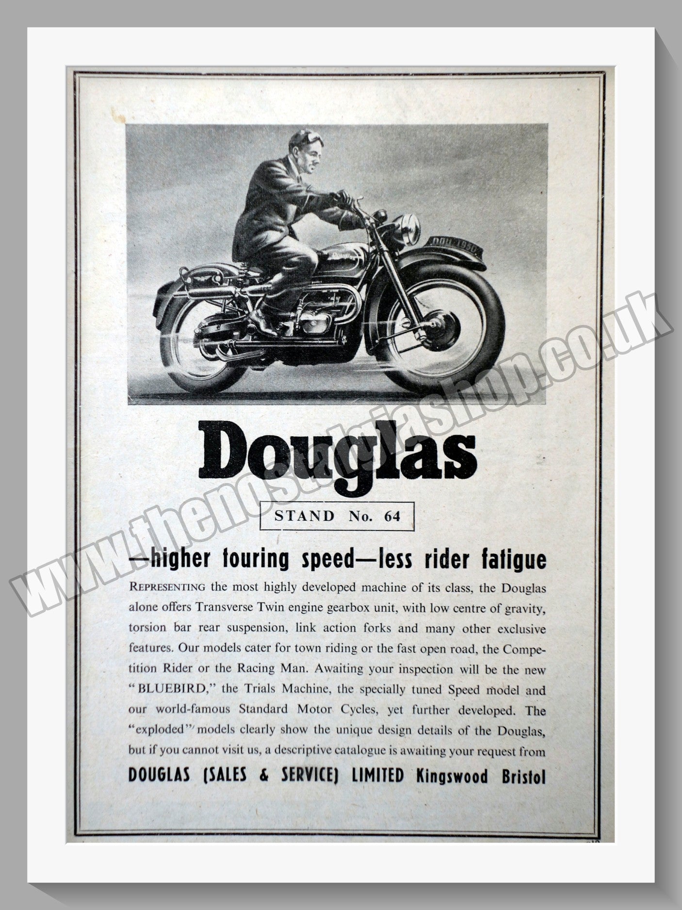 Douglas Bluebird Motorcycle Original advert 1949 (ref AD56523)