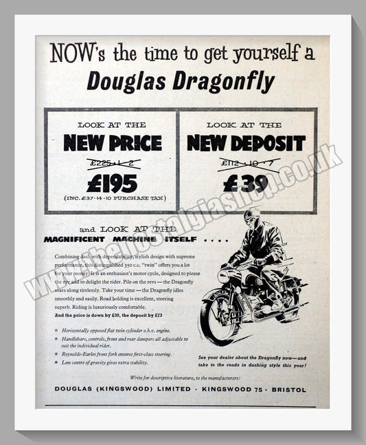 Douglas Dragonfly Motorcycle. Original advert 1957 (ref AD56527)