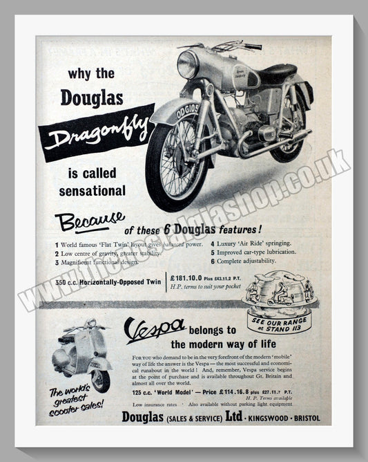 Douglas Dragonfly Motorcycle. Original advert 1955 (ref AD56528)