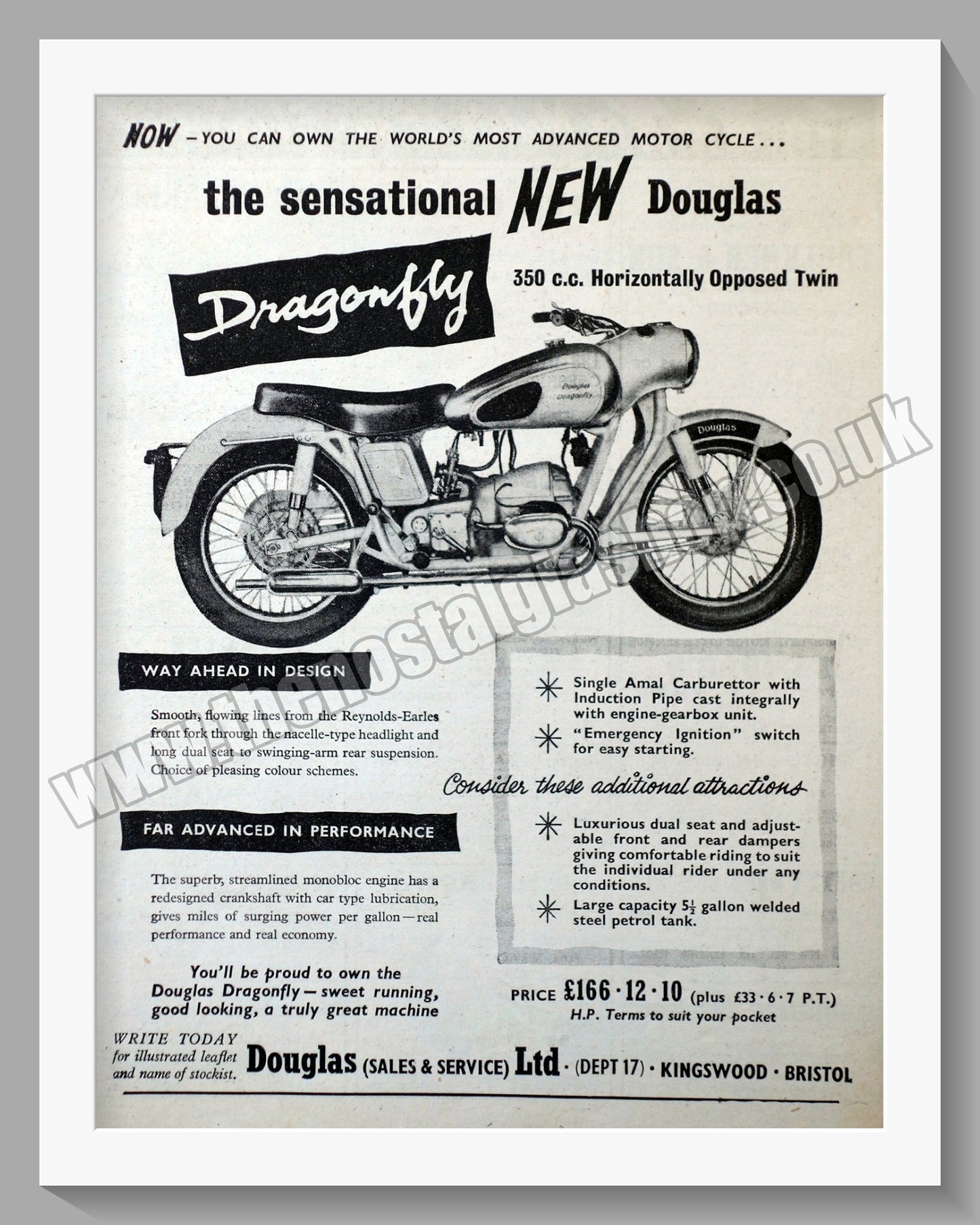 Douglas Dragonfly Motorcycle. Original advert 1955 (ref AD56529)