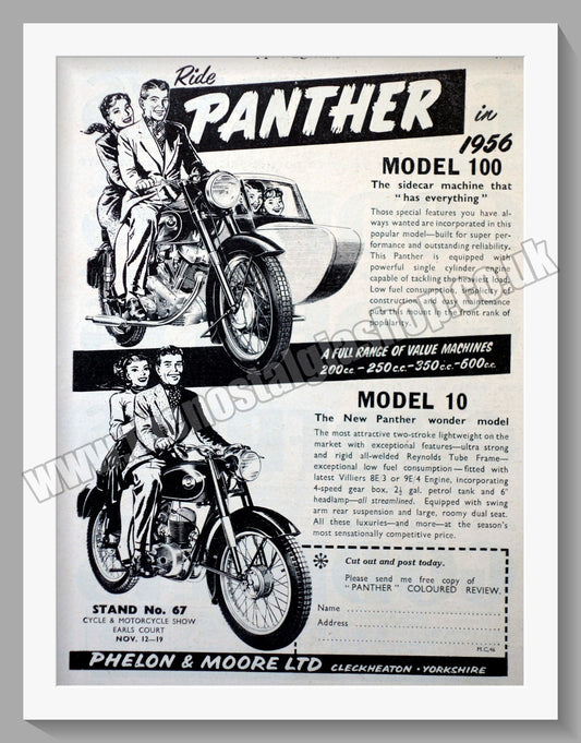 Panther Model 100 & Model 10 Motorcycles. Original Advert 1955 (ref AD56544)