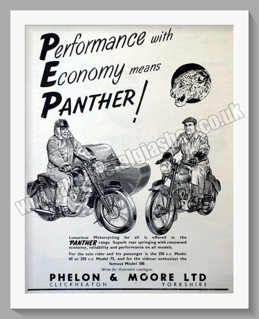 Panther Motorcycles. Performance and Economy. Original Advert 1954 (ref AD56542)