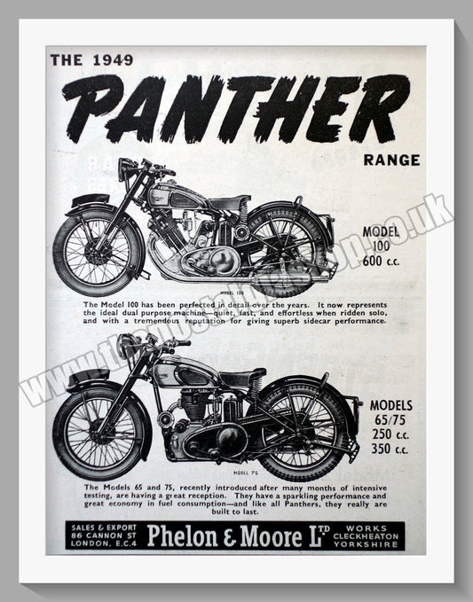Panther Model 65/75 and 100 Motorcycles. Original Advert 1948 (ref AD56548)