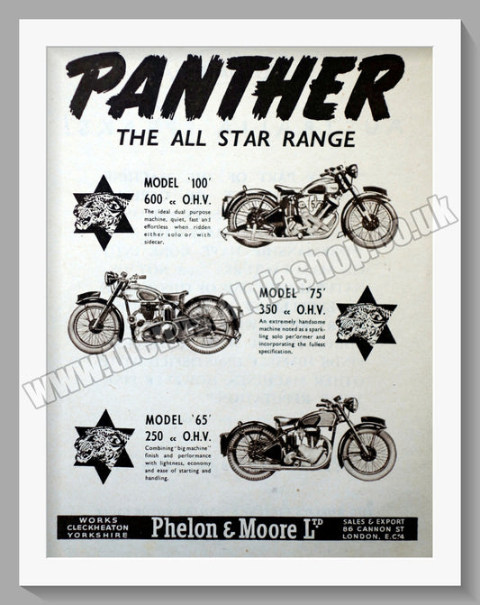 Panther Motorcycle Range. Original Advert 1950 (ref AD56546)