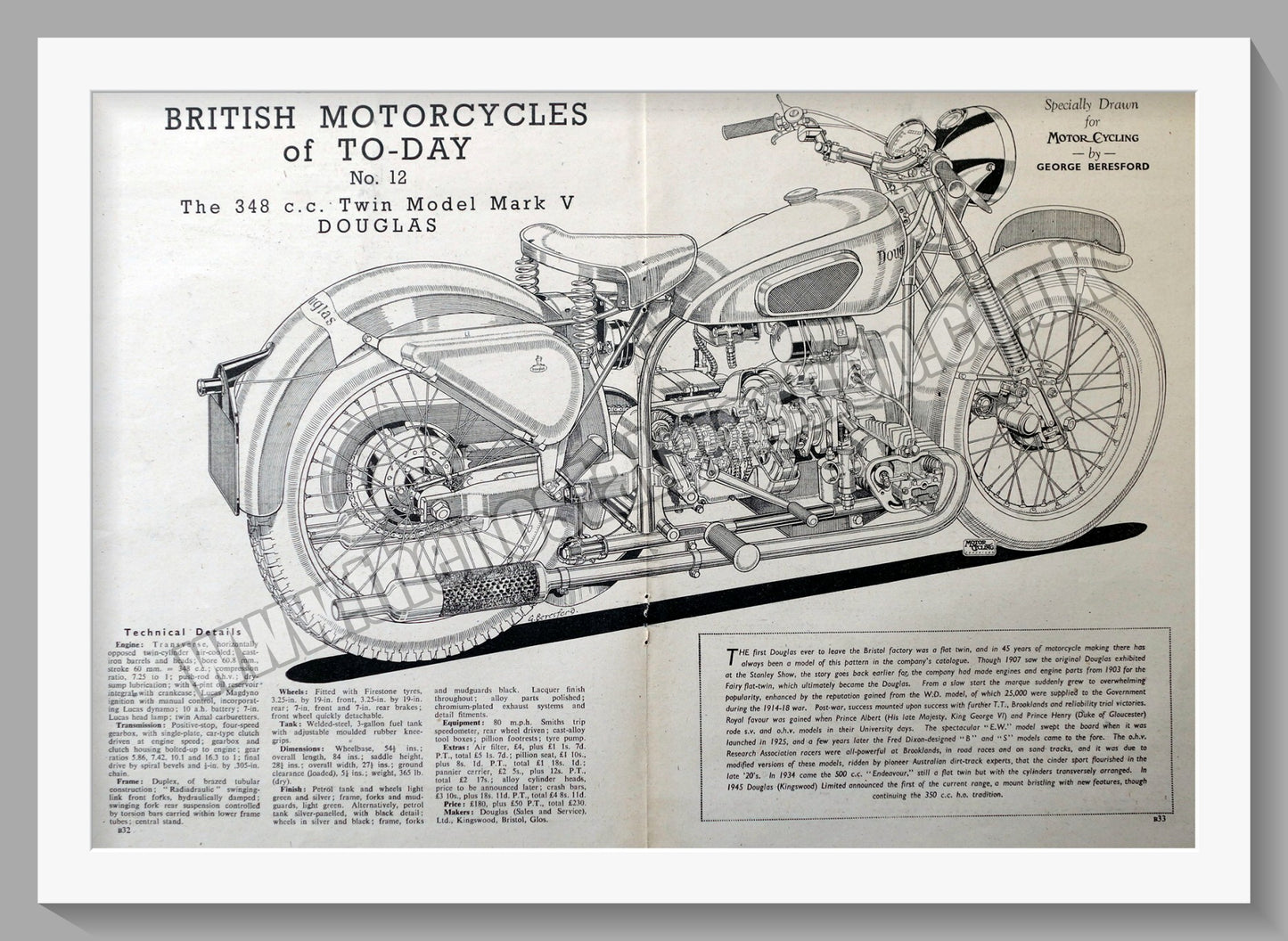 Douglas Mark V Twin Motorcycle Original advert 1952 (ref AD56549)