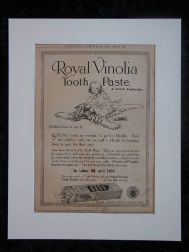 ROYAL VINOLIA TOOTH PASTE. original advert 1915  (ref AD298)