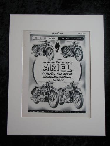 Ariel Motorcycle range original advert 1953(ref AD347)