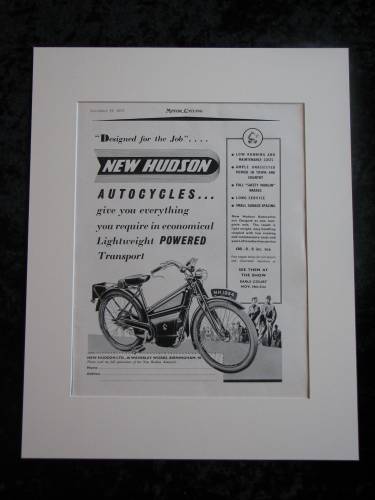 Hudson Autocycles original advert 1953 (ref AD361)
