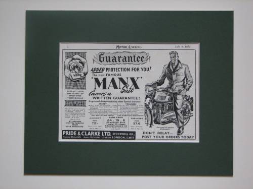 Manx motorcycle suit original advert 1953 (ref AD372)