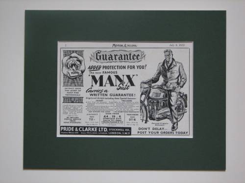 Manx motorcycle suit original advert 1953 (ref AD372)
