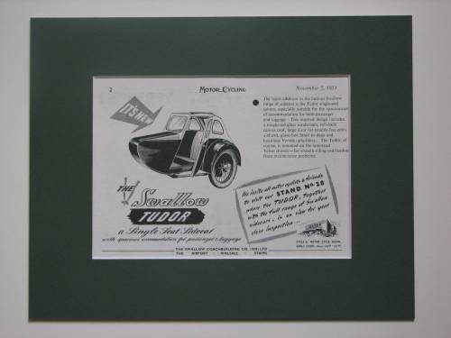 Swallow Tudor sidecar original advert 1953 (ref AD374)
